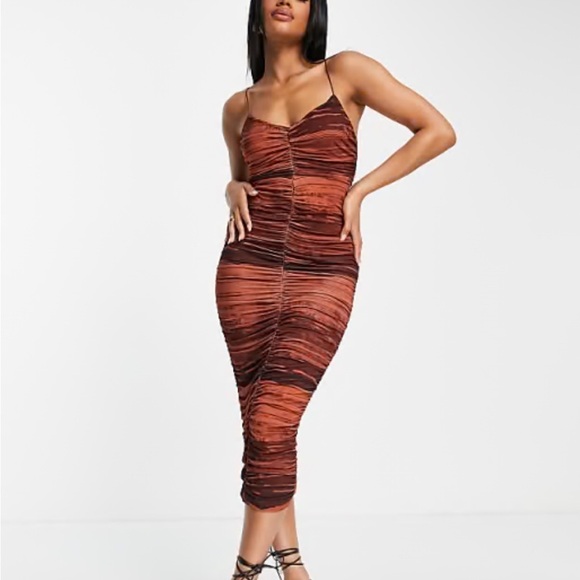 ASOS Design Cami Strappy Ruched Midi Dress - Picture 1 of 9